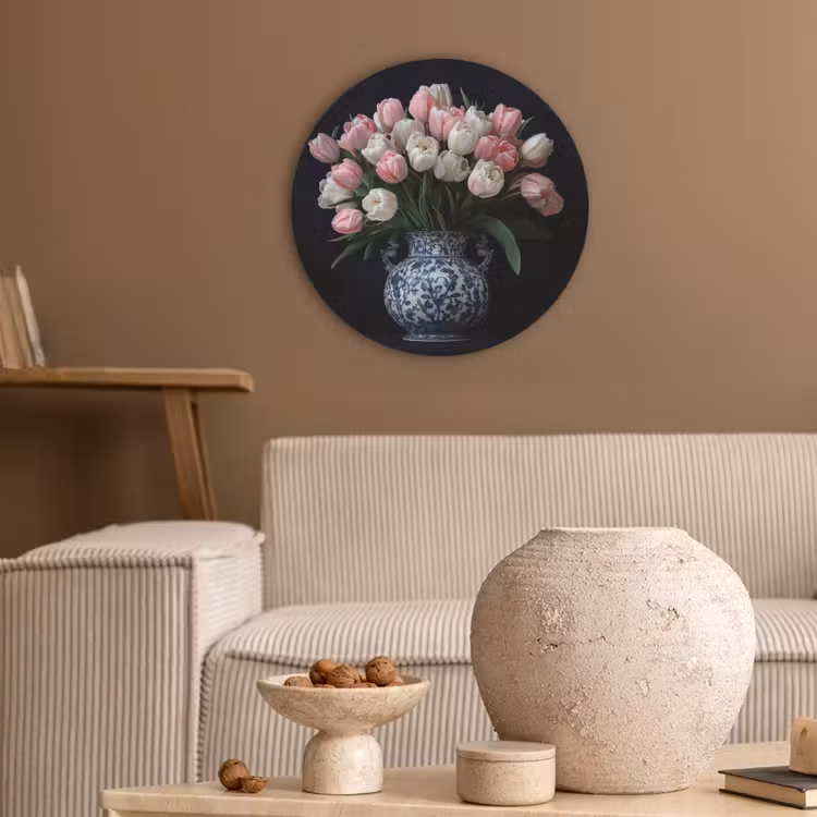 Bloemen - Roze - Tulpen - Vaas Akoestische PET Vilt - Rond klein -sfeer1