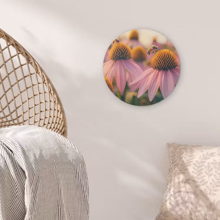 Bloemen - Paars - Bijen Akoestische PET Vilt - Rond klein -sfeer4