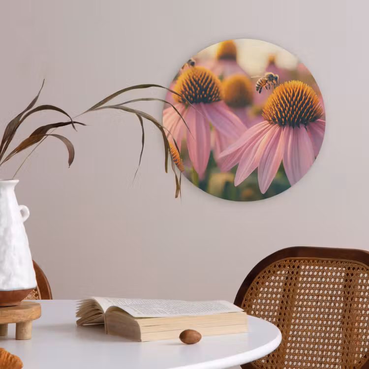 Bloemen - Paars - Bijen Akoestische PET Vilt - Rond klein -sfeer3