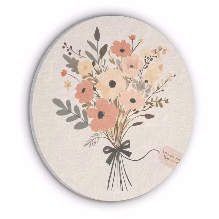 Bloemen - Quote - Beige - Lint Akoestische PET Vilt - Rond klein -3d