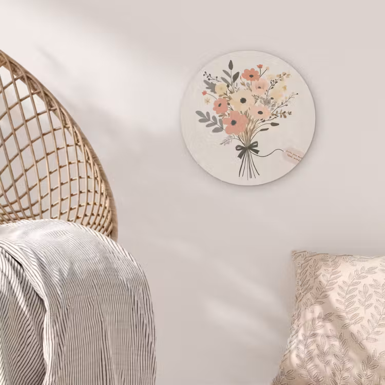 Bloemen - Quote - Beige - Lint Akoestische PET Vilt - Rond klein -sfeer4