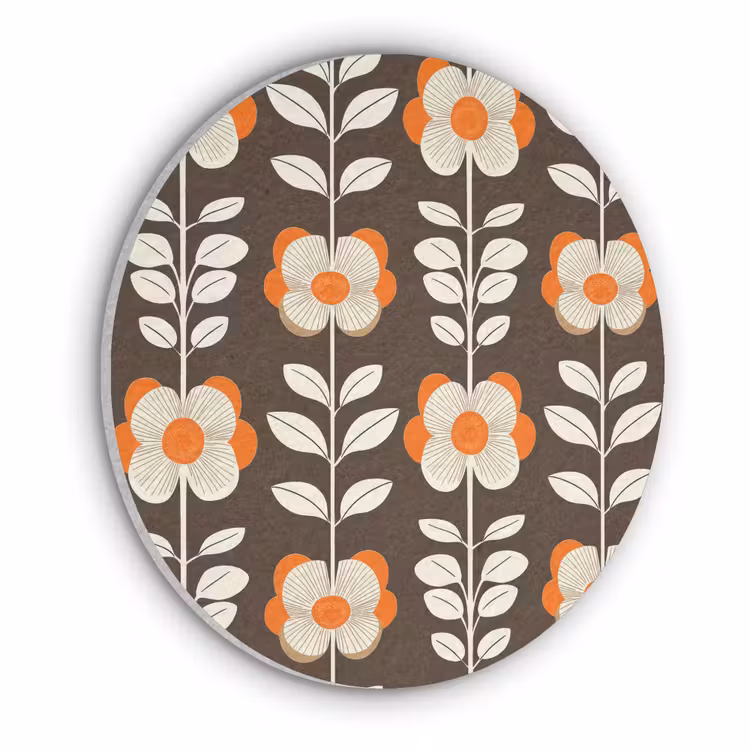 Bloemen - Retro - Bruin Akoestische PET Vilt - Rond klein 838 -3d