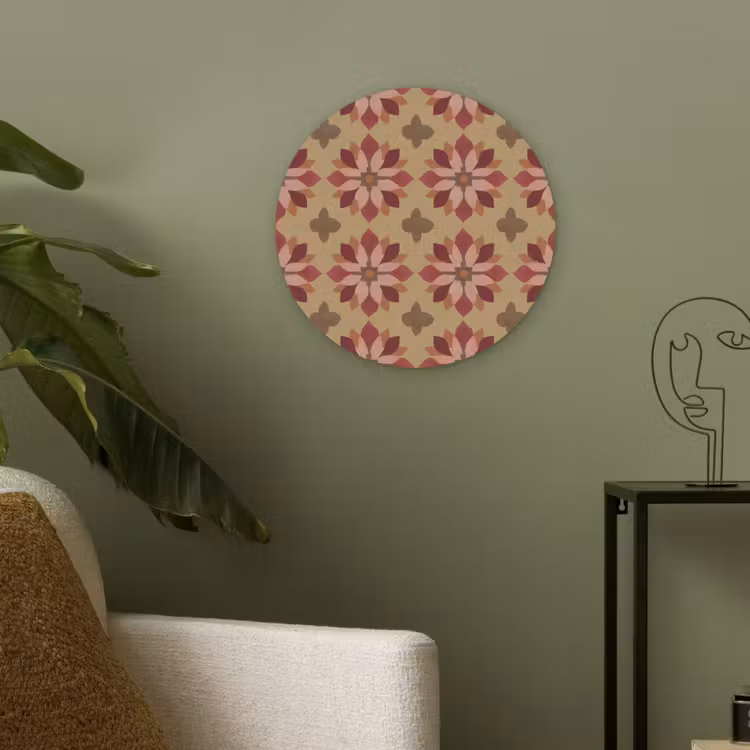 Bloemen - Retro - Groen Akoestische PET Vilt - Rond klein 838 -sfeer2