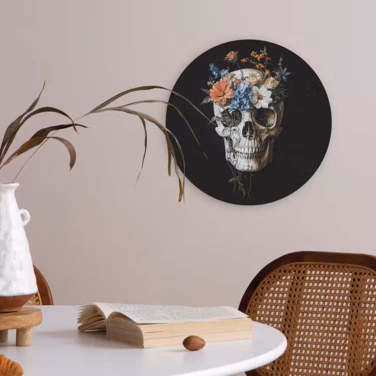 Bloemen - Schedel - Kleurrijk Akoestische PET Vilt - Rond klein -sfeer3