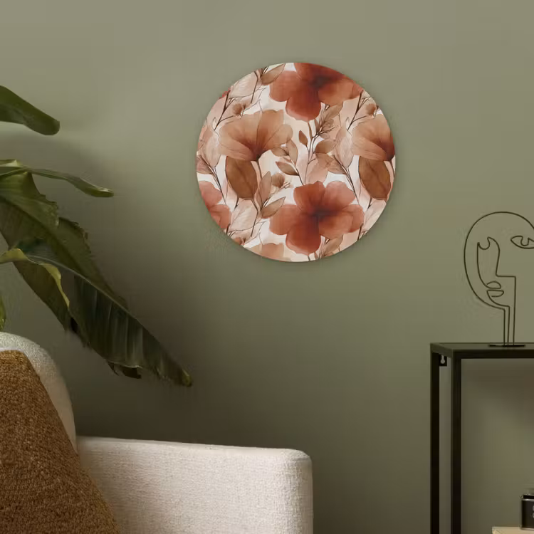 Bloemen - Aquarel - Botanisch - Terracotta Akoestische PET Vilt - Rond klein 838 -sfeer2