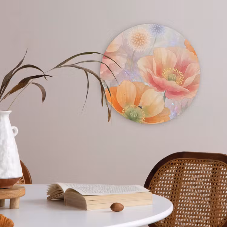 Bloemen - Aquarel - Natuur - Modern - Kleurrijk Akoestische PET Vilt - Rond klein -sfeer3