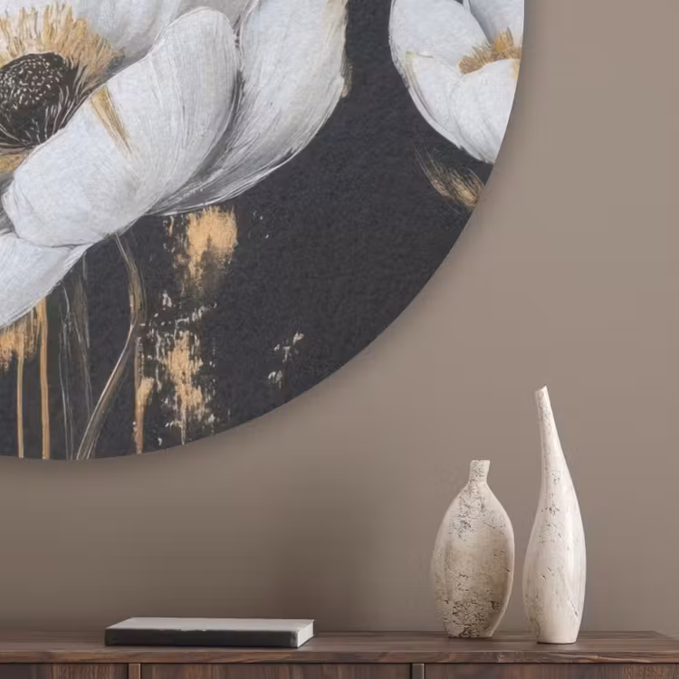 Bloemen - Wit - Abstract Akoestische PET Vilt - Rond klein -sfeer5_closeup