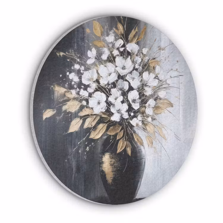 Bloemen - Wit - Vaas - Abstract Akoestische PET Vilt - Rond klein -3d