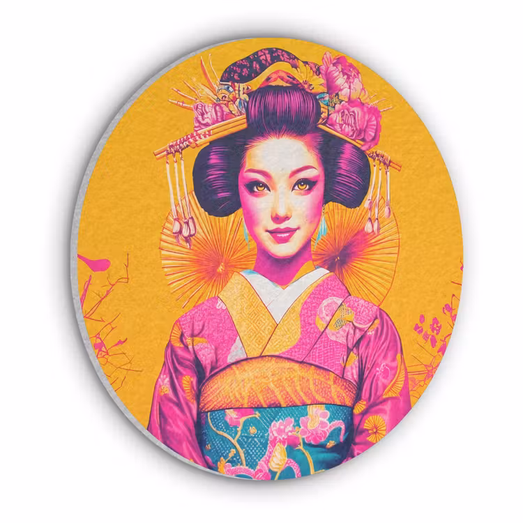 Bloemen - Vrouw - Kimono - Roze Akoestische PET Vilt - Rond klein -3d