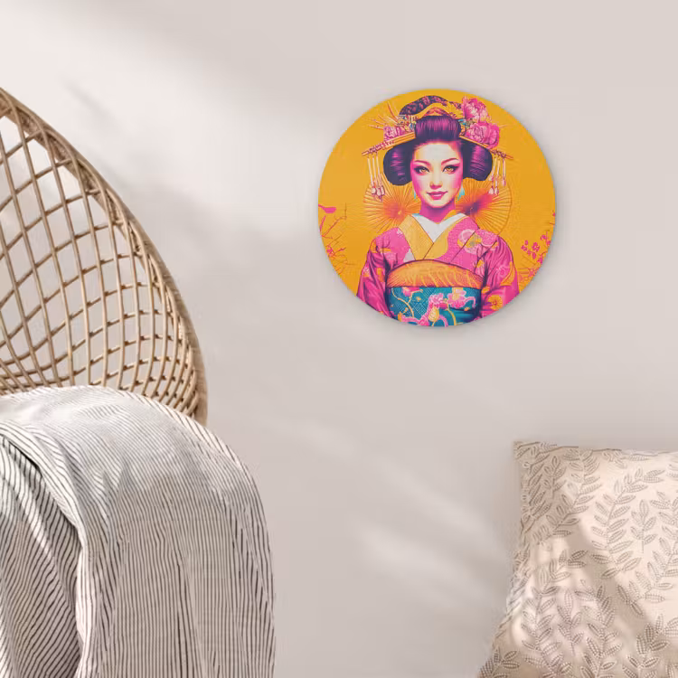 Bloemen - Vrouw - Kimono - Roze Akoestische PET Vilt - Rond klein -sfeer4