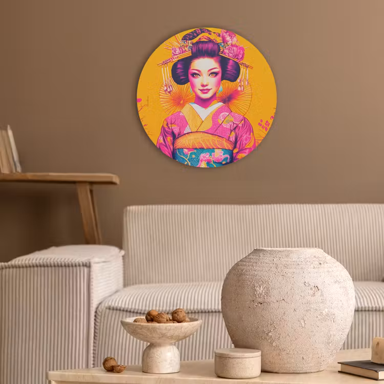 Bloemen - Vrouw - Kimono - Roze Akoestische PET Vilt - Rond klein -sfeer1