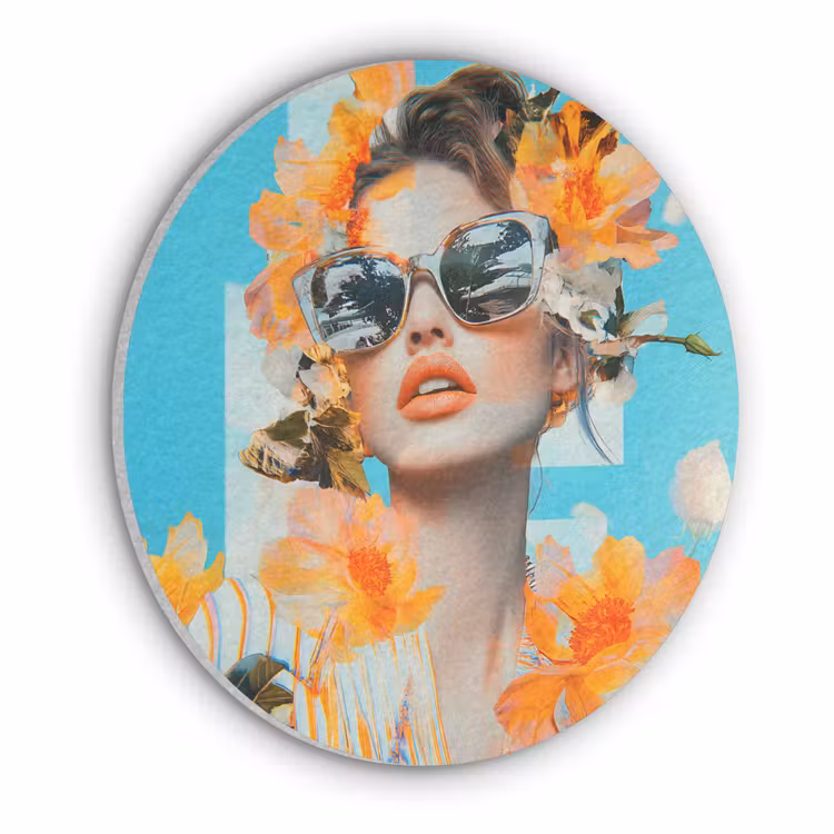 Bloemen - Vrouw - Zonnebril - Blauw Akoestische PET Vilt - Rond klein -3d
