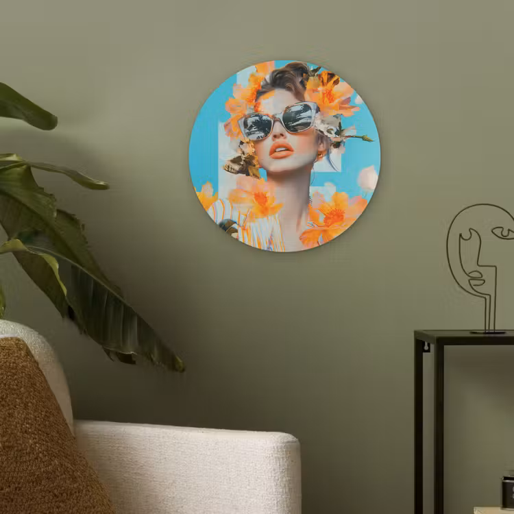 Bloemen - Vrouw - Zonnebril - Blauw Akoestische PET Vilt - Rond klein -sfeer2