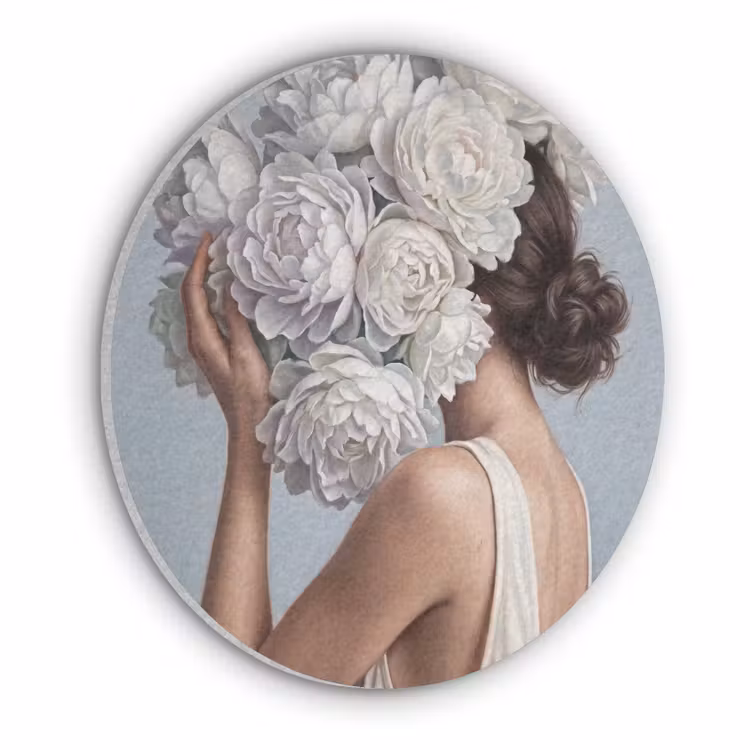 Bloemen - Vrouw - Wit Akoestische PET Vilt - Rond klein -3d