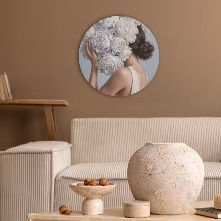 Bloemen - Vrouw - Wit Akoestische PET Vilt - Rond klein -sfeer1