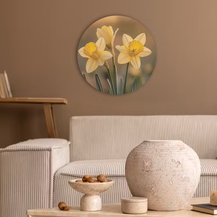 Bloemen - Geel - Wazig Akoestische PET Vilt - Rond klein -sfeer1