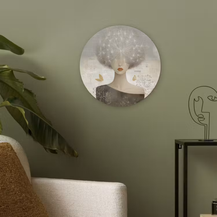 Pluis - Vrouw - Beige Akoestische PET Vilt - Rond klein -sfeer2