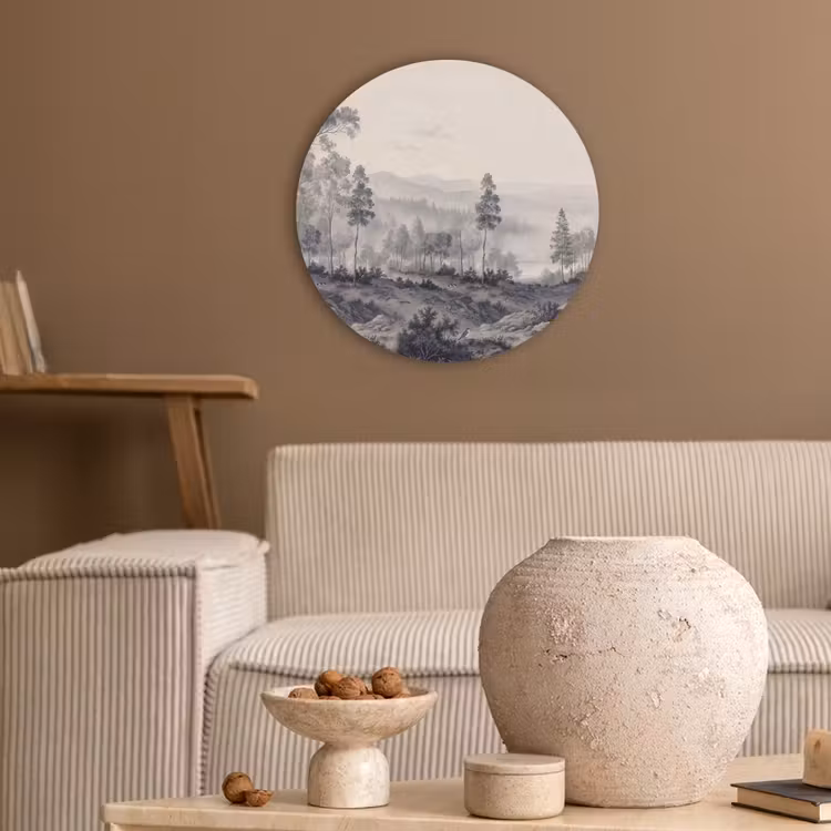 Mistig - Berglandschap - Illustratie Akoestische PET Vilt - Rond klein -sfeer1