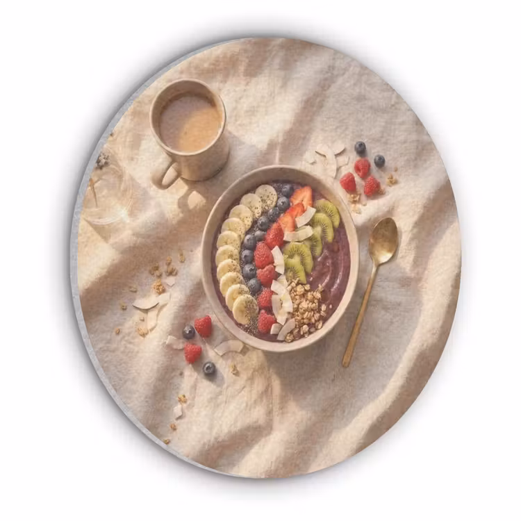 Eten - Ontbijtkom - Fruit - Gezond - Kleurrijk Akoestische PET Vilt - Rond klein -3d