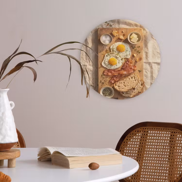 Eten - Ontbijt - Hout - Rustiek - Geel Akoestische PET Vilt - Rond klein -sfeer3