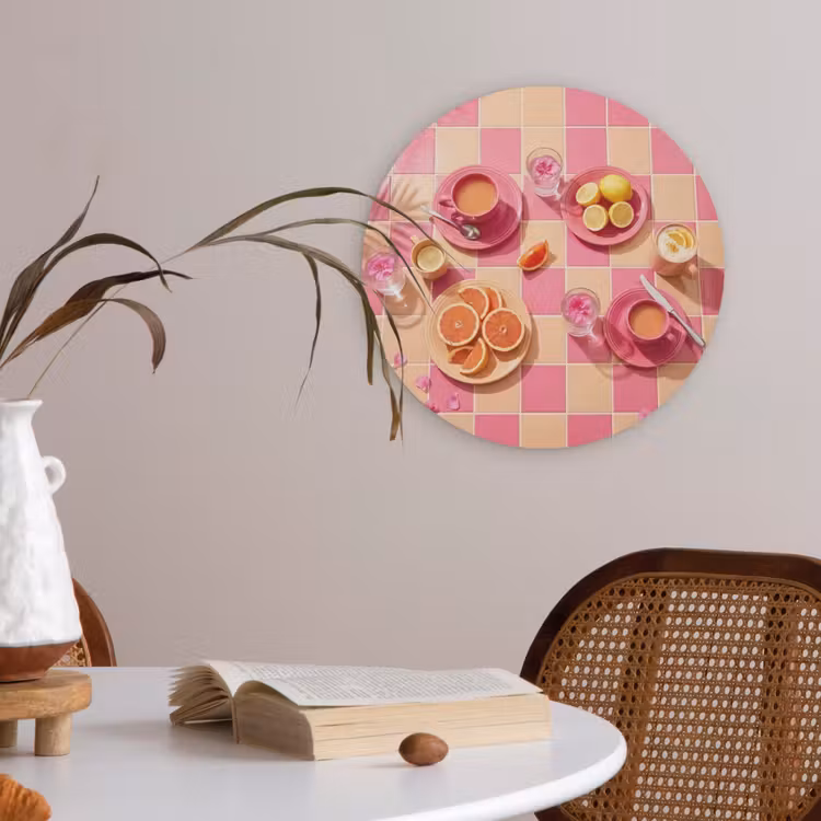 Eten - Citrusvruchten - Stillevens - Roze - Oranje Akoestische PET Vilt - Rond klein -sfeer3
