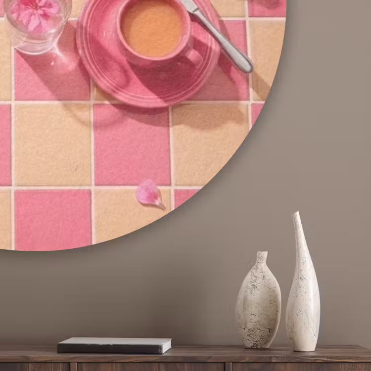 Eten - Citrusvruchten - Stillevens - Roze - Oranje Akoestische PET Vilt - Rond klein -sfeer5_closeup