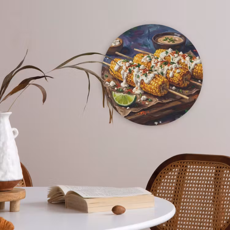 Eten - Maïs - Saus - Geschilderd - Geel Akoestische PET Vilt - Rond klein -sfeer3