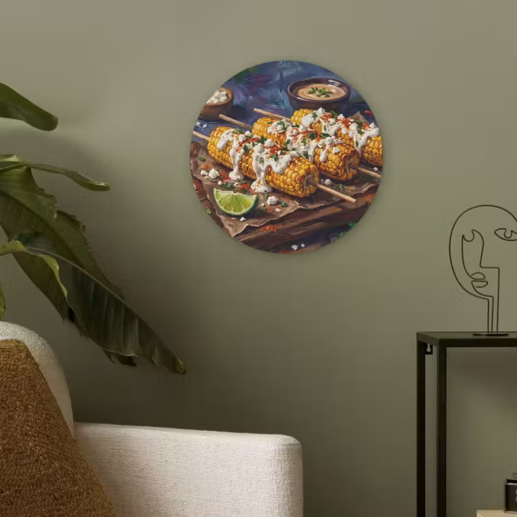 Eten - Maïs - Saus - Geschilderd - Geel Akoestische PET Vilt - Rond klein -sfeer2