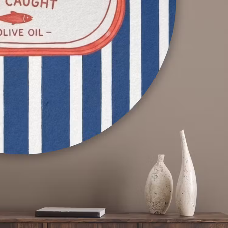 Eten - Vis - Blik - Illustratie - Rood Akoestische PET Vilt - Rond klein -sfeer5_closeup