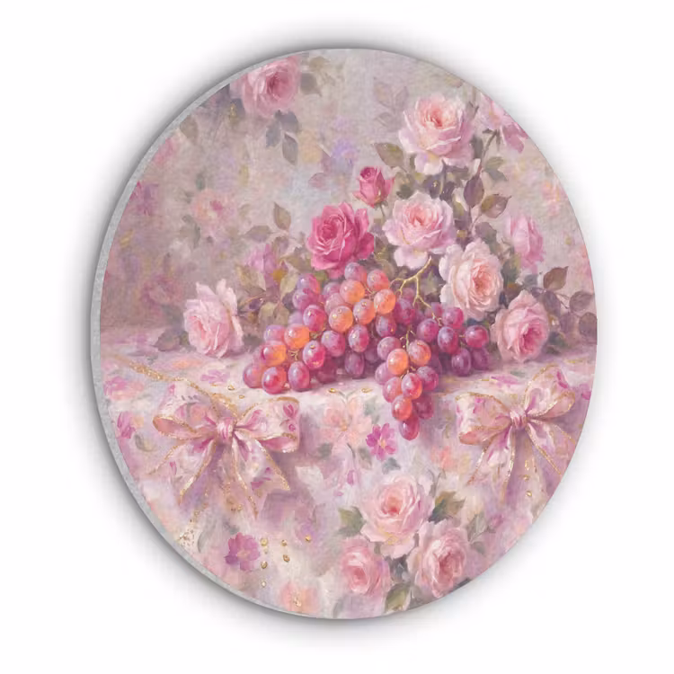 Eten - Bloemen - Stilleven - Roze - Goud Akoestische PET Vilt - Rond klein -3d