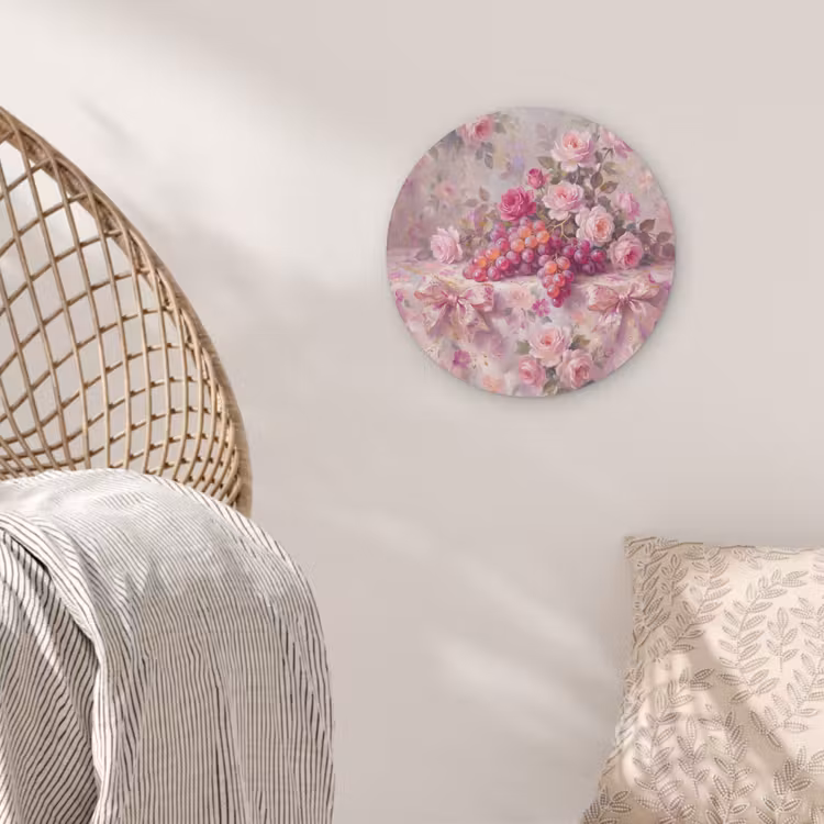 Eten - Bloemen - Stilleven - Roze - Goud Akoestische PET Vilt - Rond klein -sfeer4