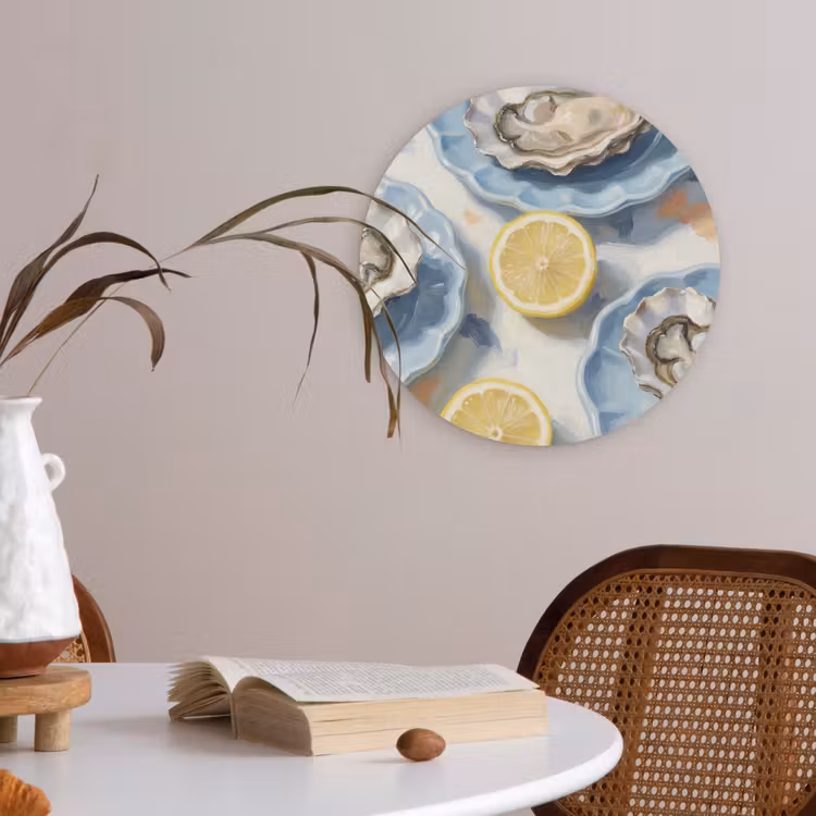Eten - Oesters - Citroenen - Modern - Geel Akoestische PET Vilt - Rond klein -sfeer3