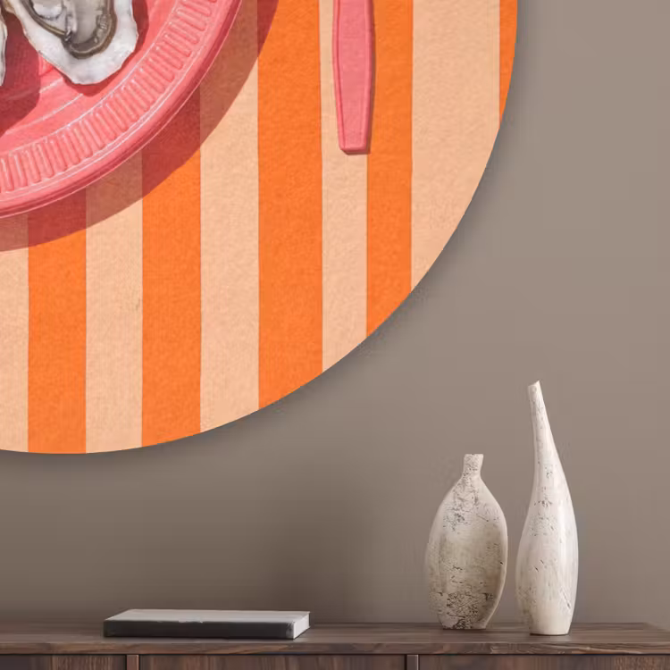 Eten - Oester - Zeevruchten - Oranje - Modern Akoestische PET Vilt - Rond klein -sfeer5_closeup