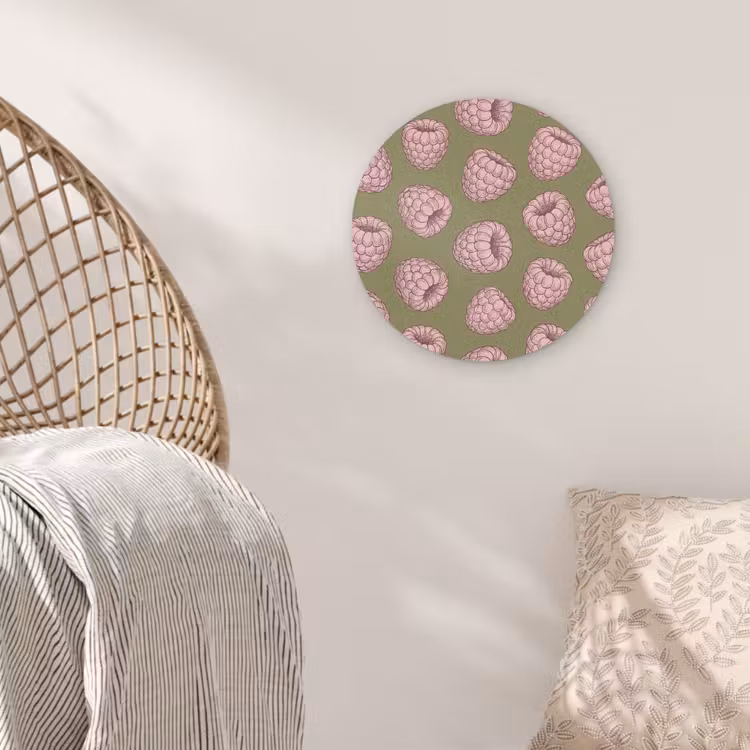 Eten - Patroon - Illustratie - Roze - Groen Akoestische PET Vilt - Rond klein -sfeer4