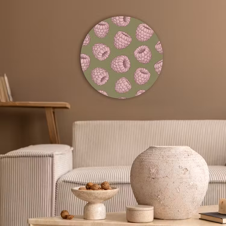 Eten - Patroon - Illustratie - Roze - Groen Akoestische PET Vilt - Rond klein -sfeer1