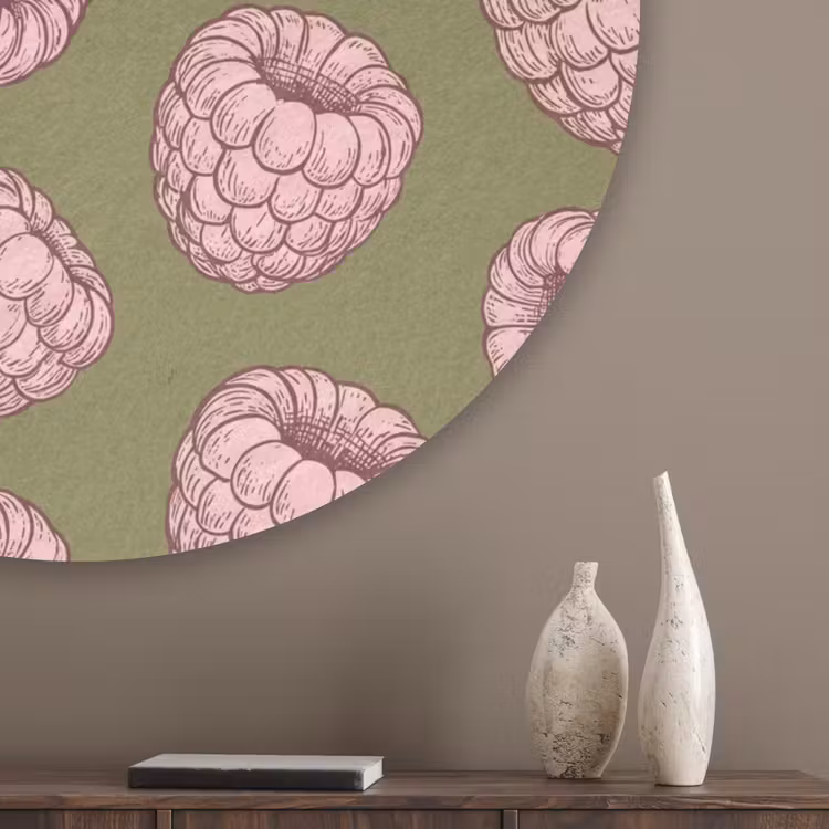 Eten - Patroon - Illustratie - Roze - Groen Akoestische PET Vilt - Rond klein -sfeer5_closeup