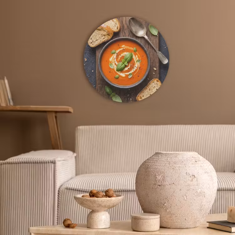 Eten - Soep - Basilicum - Rustiek - Rood Akoestische PET Vilt - Rond klein -sfeer1