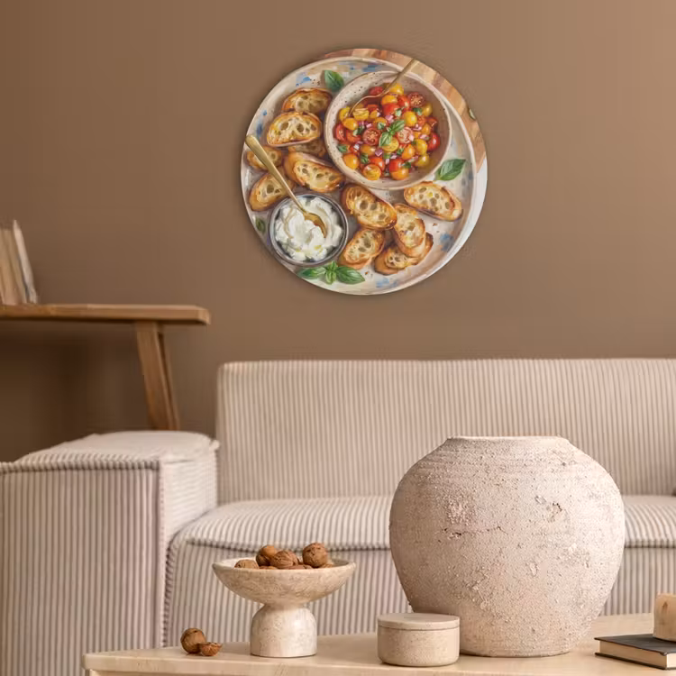 Eten - Tomaat - Brood - Kleurrijk - Keuken Akoestische PET Vilt - Rond klein -sfeer1