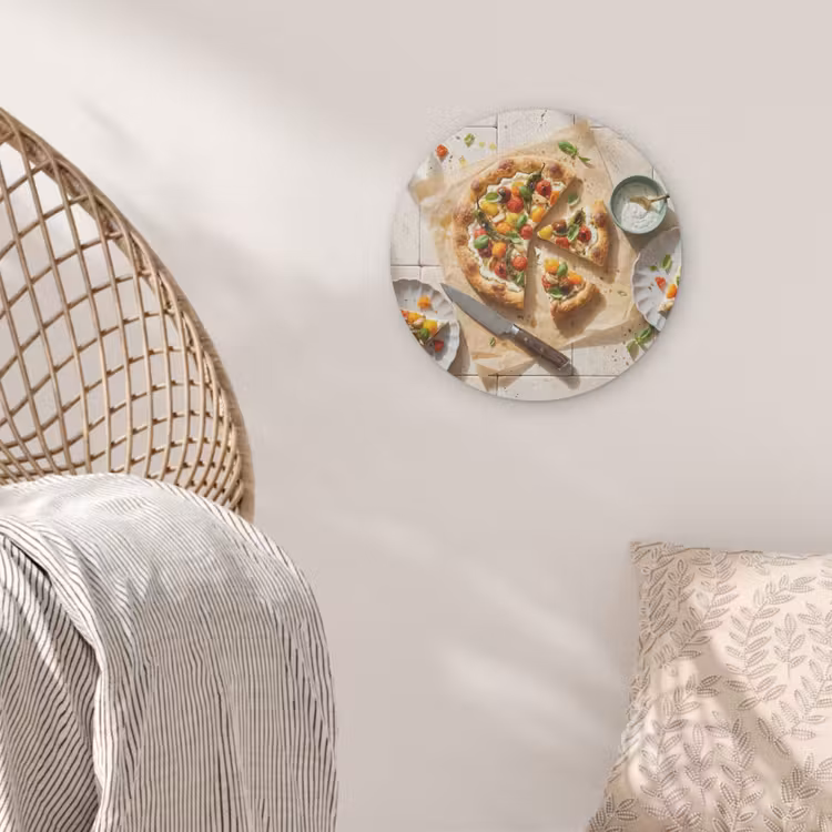 Eten - Tomaten - Basilicum - Maaltijd - Vers Akoestische PET Vilt - Rond klein -sfeer4