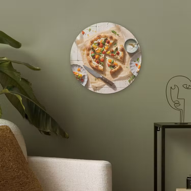 Eten - Tomaten - Basilicum - Maaltijd - Vers Akoestische PET Vilt - Rond klein -sfeer2