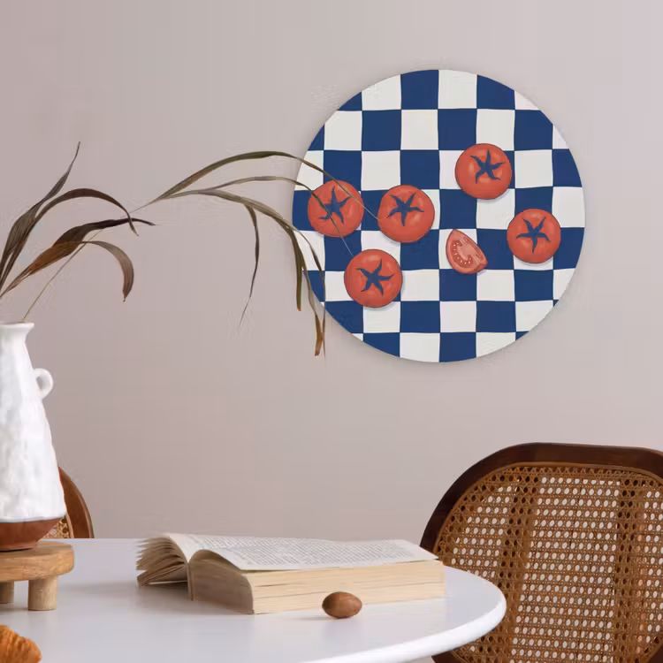 Eten - Tomaten - Keuken - Illustratie - Rood-Blauw Akoestische PET Vilt - Rond klein -sfeer3