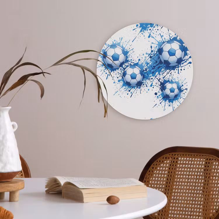 Voetballen - Verf - Sport - Blauw Akoestische PET Vilt - Rond klein -sfeer3
