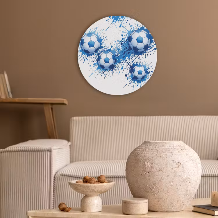 Voetballen - Verf - Sport - Blauw Akoestische PET Vilt - Rond klein -sfeer1