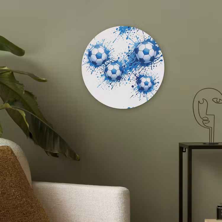 Voetballen - Verf - Sport - Blauw Akoestische PET Vilt - Rond klein -sfeer2
