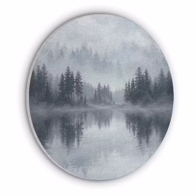 Bos - Meer - Mist - Natuur - Grijs Akoestische PET Vilt - Rond klein -3d