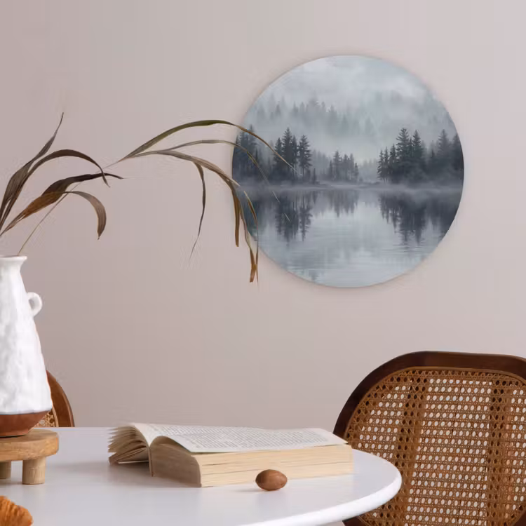 Bos - Meer - Mist - Natuur - Grijs Akoestische PET Vilt - Rond klein -sfeer3