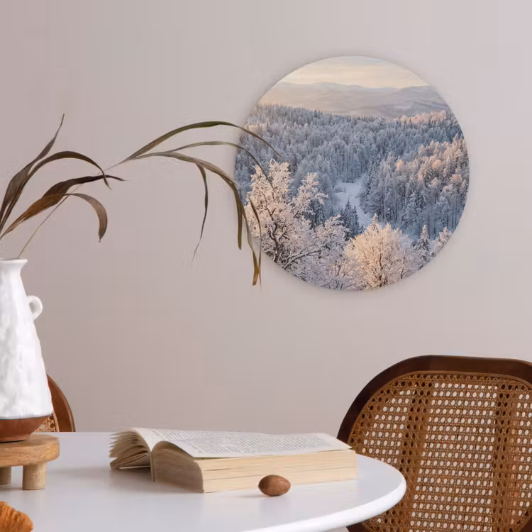 Bos - Bergen - Goud - Winter - Warm Akoestische PET Vilt - Rond klein -sfeer3