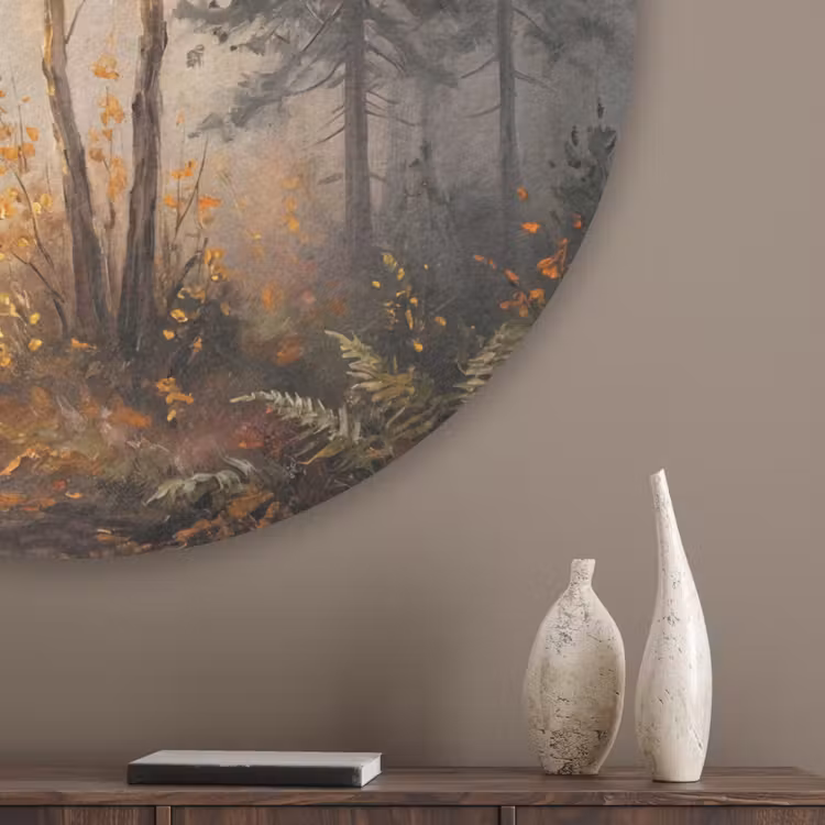 Bospad - Herfstbladeren - Natuur - Schilderachtig - Oranje Akoestische PET Vilt - Rond klein -sfeer5_closeup