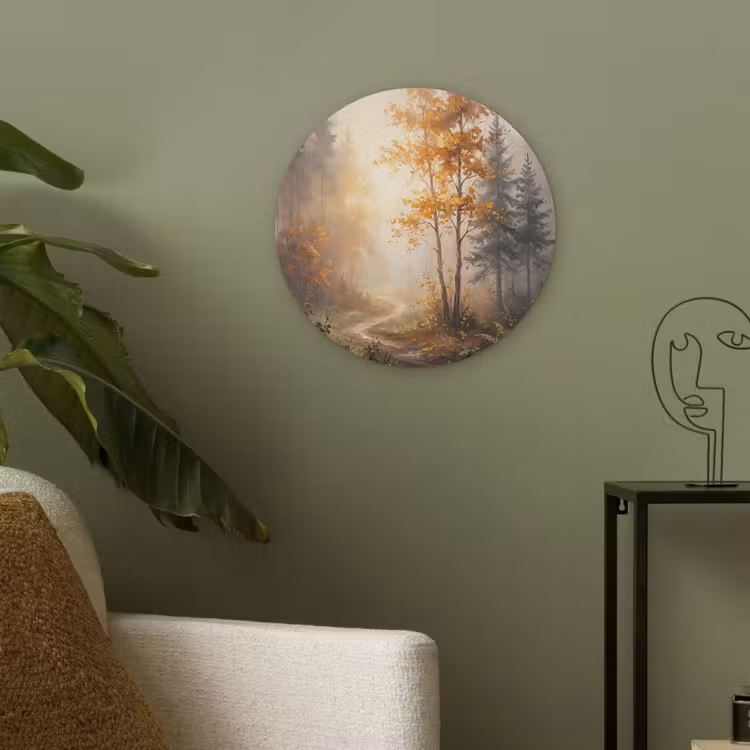 Bospad - Herfstbladeren - Natuur - Schilderachtig - Oranje Akoestische PET Vilt - Rond klein -sfeer2