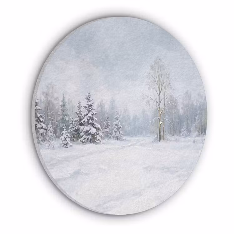 Bospad - Dennen - Sneeuw - Winter - Rustgevend Akoestische PET Vilt - Rond klein -3d